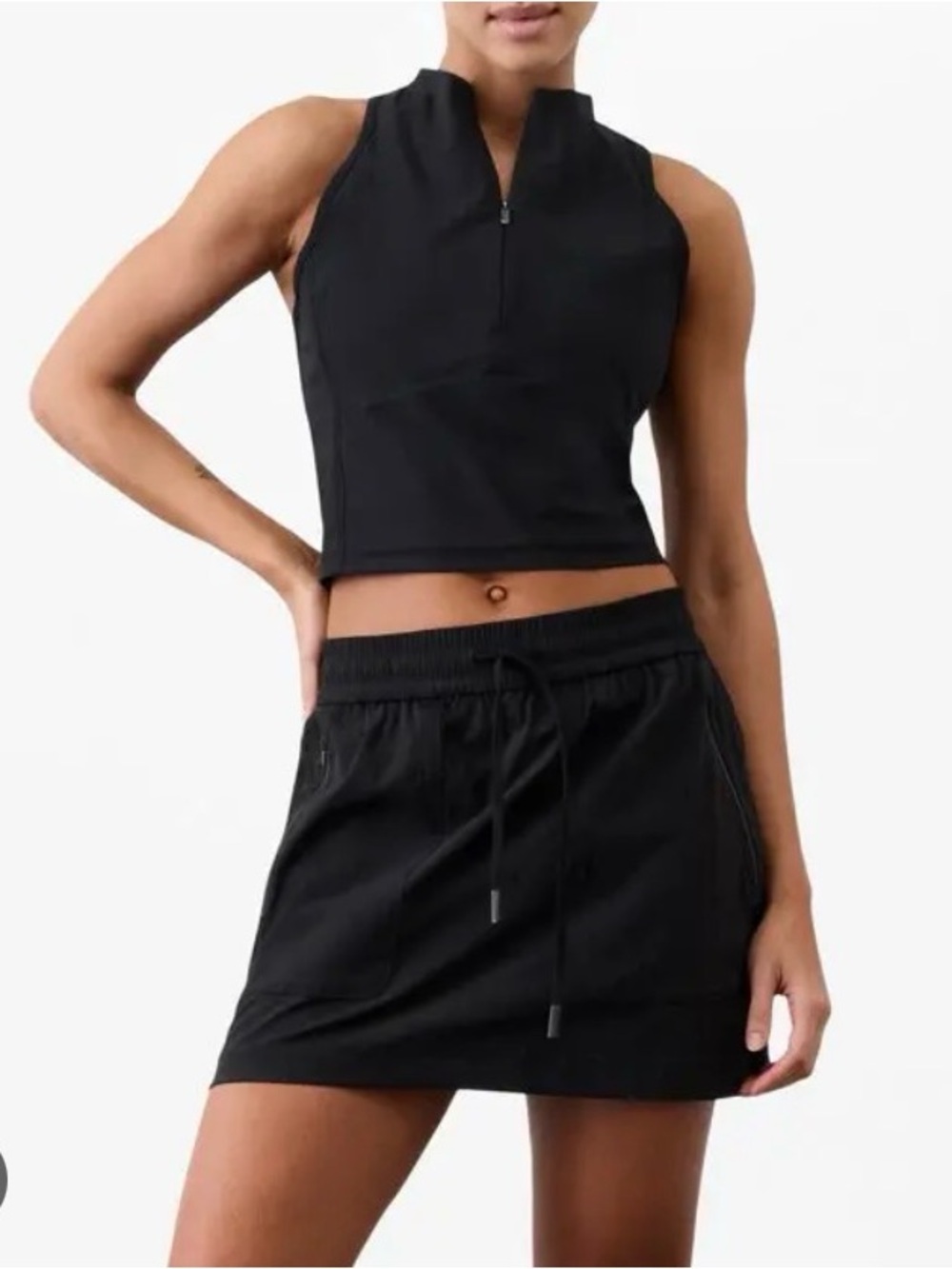 ATHLETA Trekkie North Skort Large Black Hiking Travel Quick Dry UPF 40